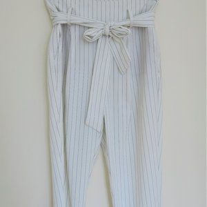 White and black striped paperbag effect dress pants